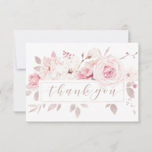 Tarjeta De Agradecimiento Rosas rosadas elegantes Flor de boda Agradecimient