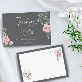 Tarjeta De Agradecimiento Rosas Rosadas Modernas Letra Graduación