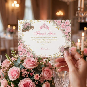 Tarjeta De Agradecimiento Rosas rosadas occidentales Quinceañera dorada del 