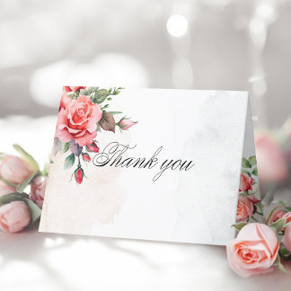 Tarjeta De Agradecimiento Rosas rosadas románticas y caligrafía gracias