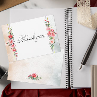 Tarjeta De Agradecimiento Rosas rosadas románticas y caligrafía gracias