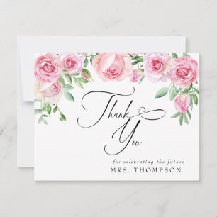 Tarjeta De Agradecimiento Rosas rosadas Rubor Despedida de soltera   Gracias