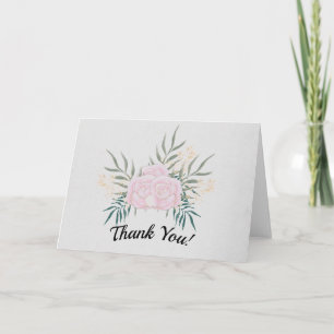Tarjeta De Agradecimiento Rosas rosadas y crema sobre boda gris #1