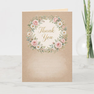 Tarjeta de agradecimiento Rosas rosadas y margarit