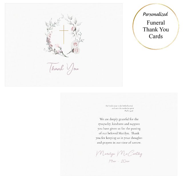 Tarjeta De Agradecimiento Rosas rosas ligeros escribieron funerario católico (Subido por el creador)