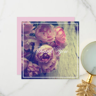 Tarjeta De Agradecimiento Rosas rosas rosadas de estilo vintage