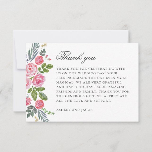 Tarjeta De Agradecimiento rosas rosas rosas. Flores de jardín antiguas. Boda (Anverso)