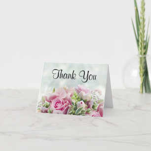 Tarjeta De Agradecimiento Rosas rosas y peones peones elegantes simples