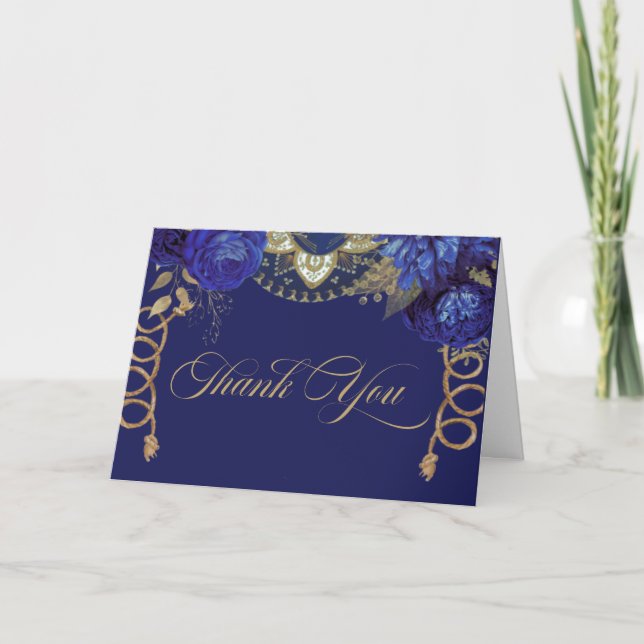Tarjeta De Agradecimiento Rosas Royal Blue Gold Elegantes estilo Charro Occi (Anverso)