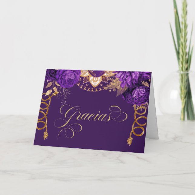 Tarjeta De Agradecimiento Rosas Royal Purple Elegant Charro Español Occident (Anverso)