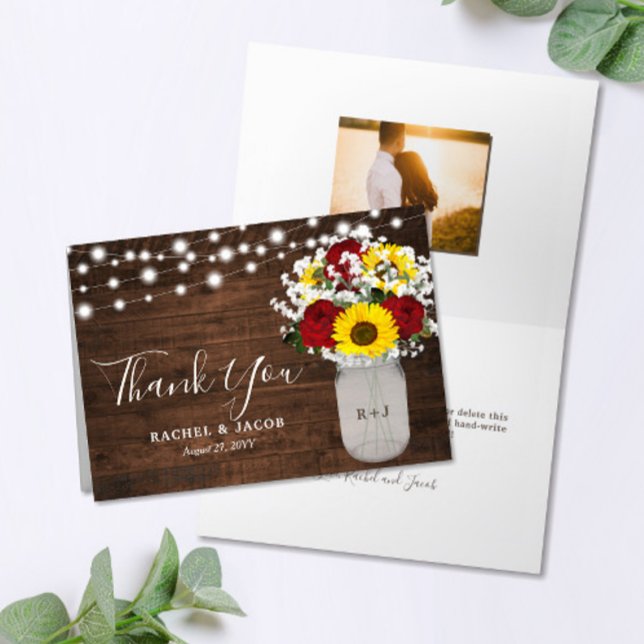 Tarjeta De Agradecimiento Rosas rusos de girasoles Mason Jar Photo Boda (Subido por el creador)