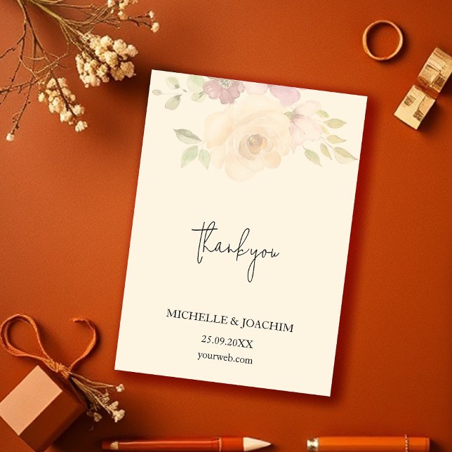 Tarjeta De Agradecimiento Rosas rusos de Rubor boho acuarela floral (Subido por el creador)