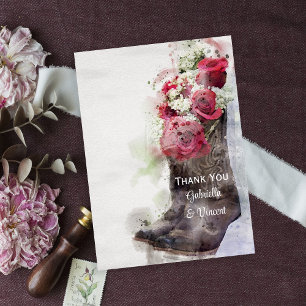 Tarjeta De Agradecimiento Rosas rusos y Boda de Cowboy Boots gracias