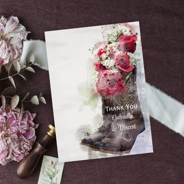 Tarjeta De Agradecimiento Rosas rusos y Boda de Cowboy Boots gracias (Subido por el creador)