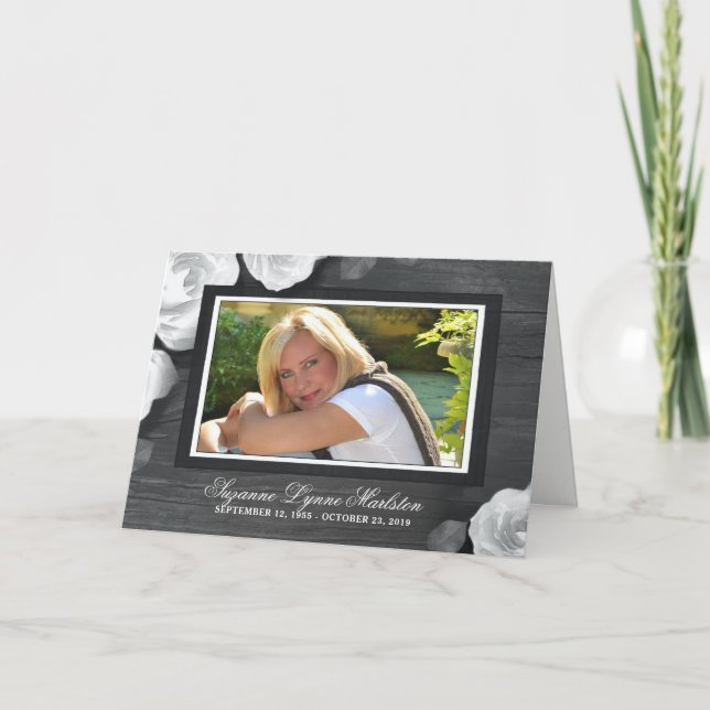 Tarjeta De Agradecimiento Rosas Rústicos Blancos Negros Fotografía Simpatía  (Anverso)