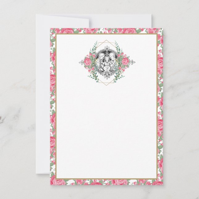 Tarjeta De Agradecimiento Rosas Sagrada Familia Elegante Histeria Religiosa (Anverso)