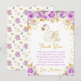 Tarjeta De Agradecimiento Rosas Swan Purple y Gold Baby Shower