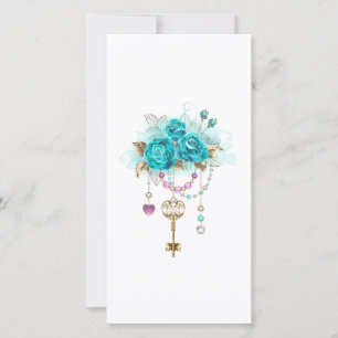 Tarjeta De Agradecimiento Rosas turquesas con llaves