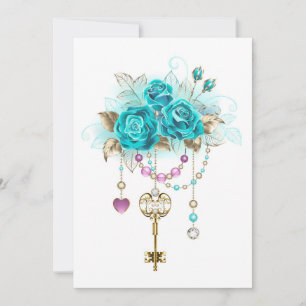 Tarjeta De Agradecimiento Rosas turquesas con llaves
