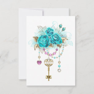 Tarjeta De Agradecimiento Rosas turquesas con llaves