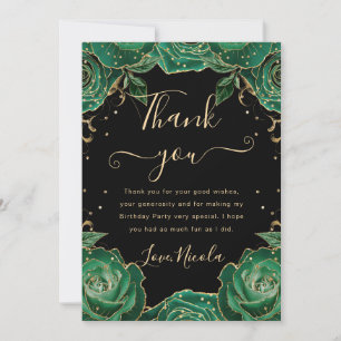 Tarjeta De Agradecimiento Rosas Verdes y Doradas Cumpleaños Floral