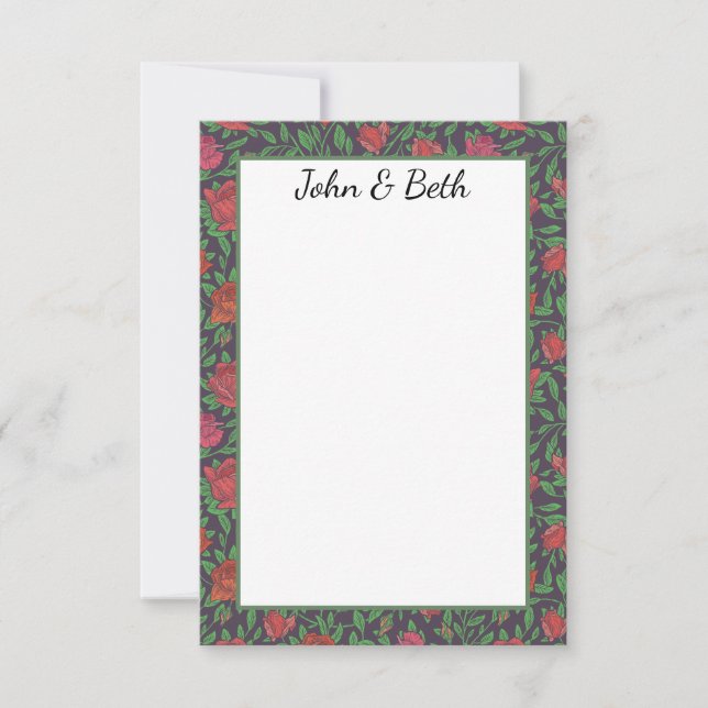 Tarjeta De Agradecimiento Rosas victorianos góticos y perfectos rojos y fucs (Anverso)