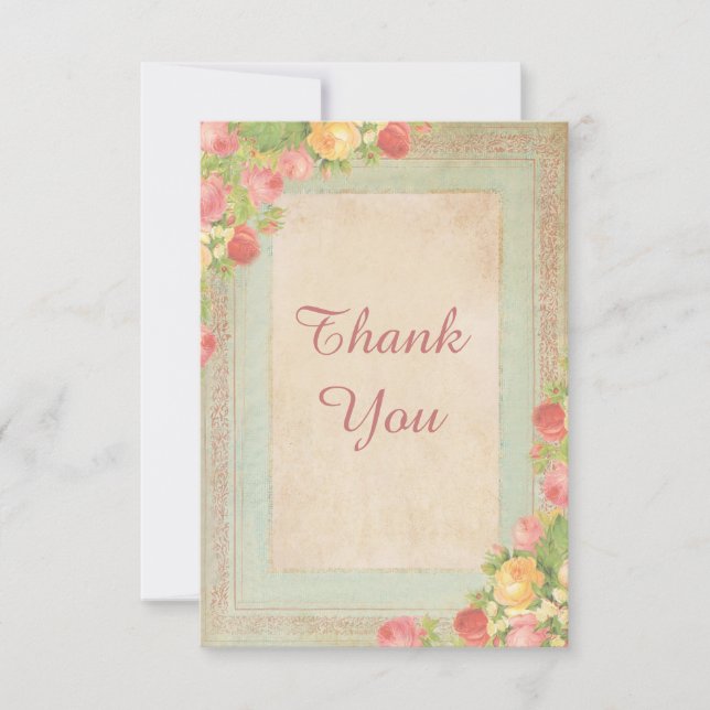 Tarjeta De Agradecimiento Rosas Vintage Elegantes Gracias (Anverso)