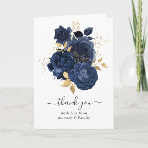 Tarjeta De Agradecimiento Rosas vintage en azul marino y dorado Foto