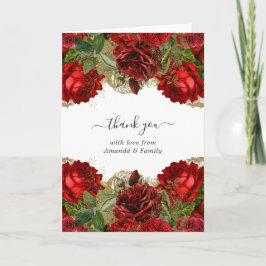 Tarjeta De Agradecimiento Rosas vintage rojas borgoña y doradas Quinceañera