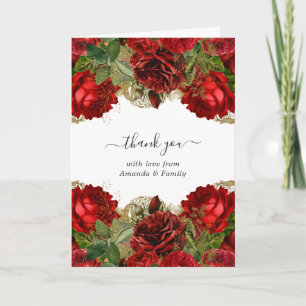Tarjeta De Agradecimiento Rosas vintage rojas borgoña y doradas Quinceañera