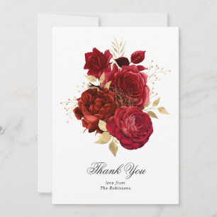 Tarjeta De Agradecimiento Rosas vintage rojas y doradas