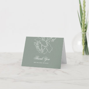 Tarjeta De Agradecimiento Rosas Voto Verde Oliva Moderno Clásico Boda Formal