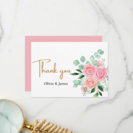 Tarjeta De Agradecimiento Rosas y Boda de Eucalyptus