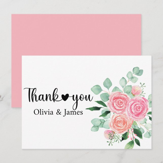 Tarjeta De Agradecimiento Rosas y Boda de Eucalyptus (Anverso / Reverso)