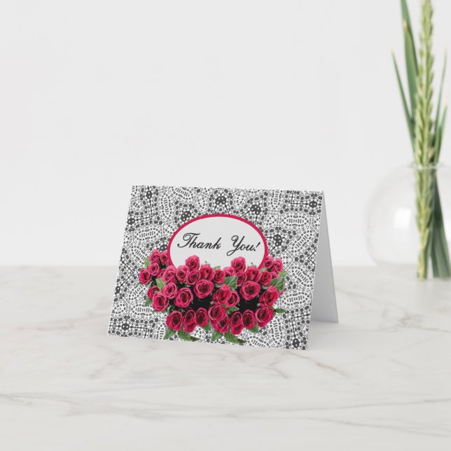 Tarjeta De Agradecimiento Rosas y encaje (Anverso)