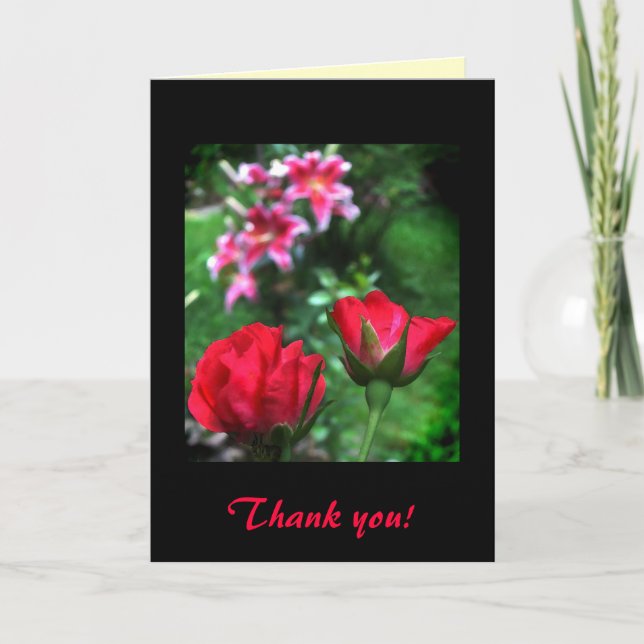 Tarjeta De Agradecimiento Rosas y Lilies Gracias (Anverso)