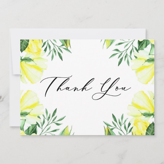 Tarjeta De Agradecimiento Rosas y peonías acuarela amarillas (Anverso)