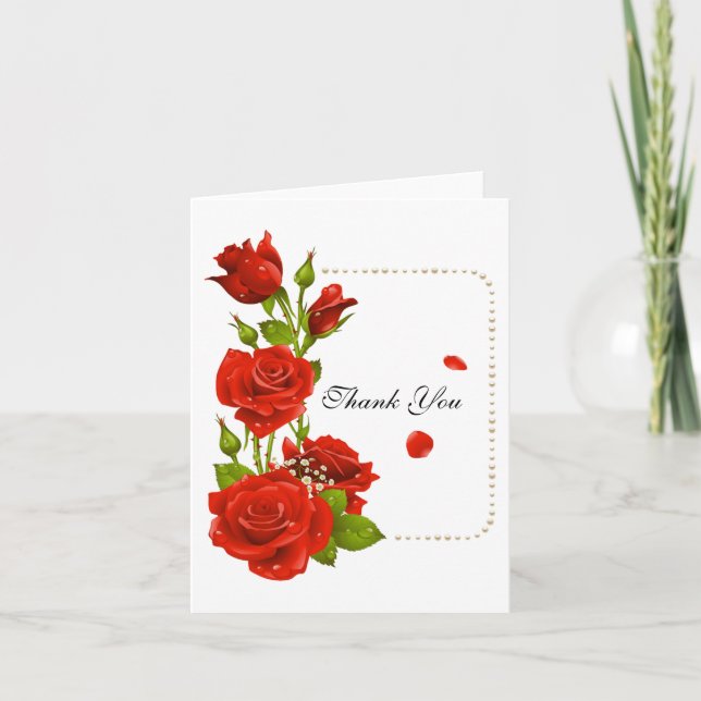 Tarjeta De Agradecimiento Rosas y perlas (Anverso)