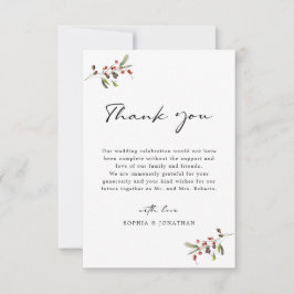 Tarjeta De Agradecimiento Rosas y Pine Modern Calligraphy Simple Boda