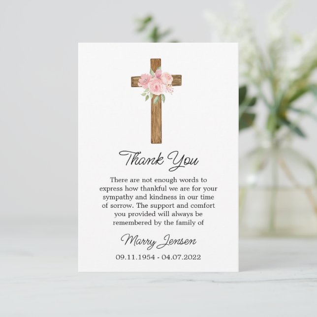 Tarjeta De Agradecimiento Rose Cross Sympathy Thank You Card (Anverso de pie)