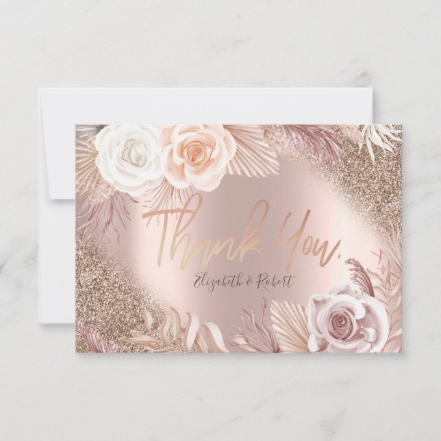 Tarjeta de agradecimiento Rose Gold Glitter Ombre  (Anverso)