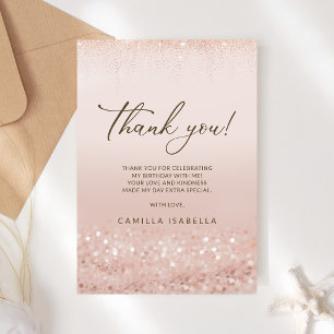 Tarjeta de agradecimiento Rose Gold Glitter Quince