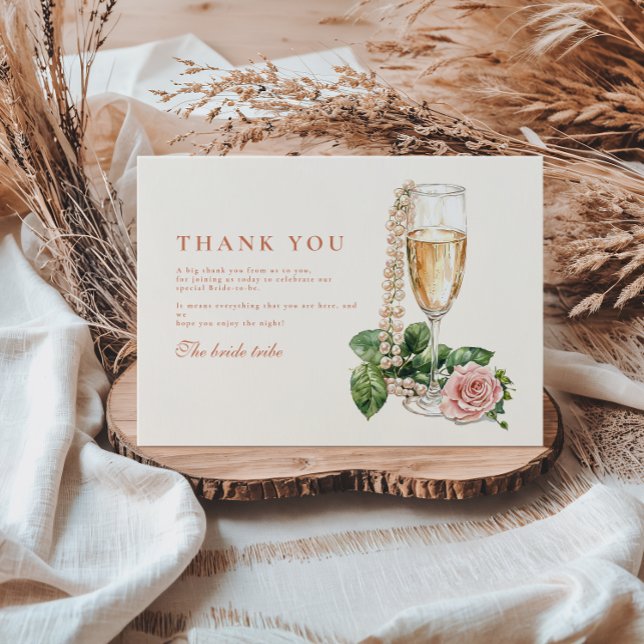 Tarjeta De Agradecimiento Rose Gold Pearls and Prosecco Bridal Shower (Subido por el creador)