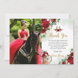 Tarjeta De Agradecimiento Roses Blancas Rojas Florales Boots Charro Quinceañ