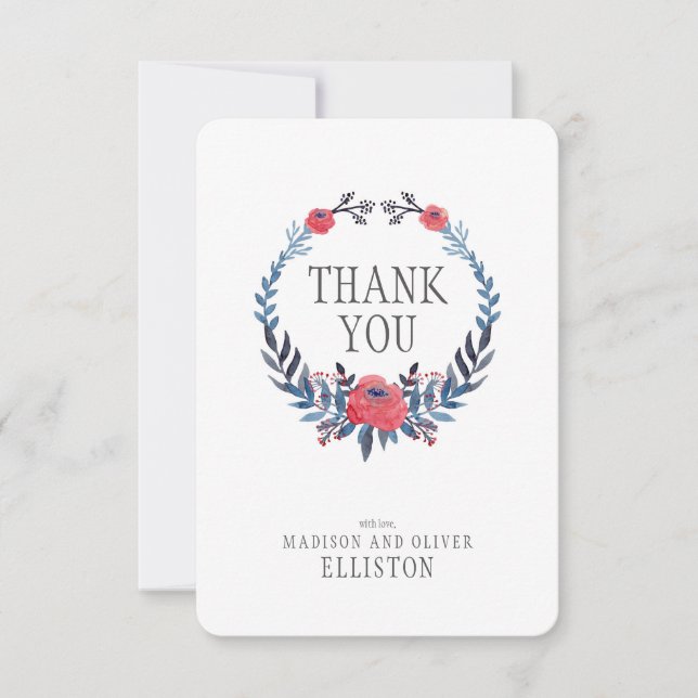 Tarjeta De Agradecimiento Roses rojos de color de agua floral de Boho | Grac (Anverso)