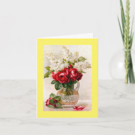 Tarjeta De Agradecimiento Roses rojos y Lilacs Paul de Longpre Vintage