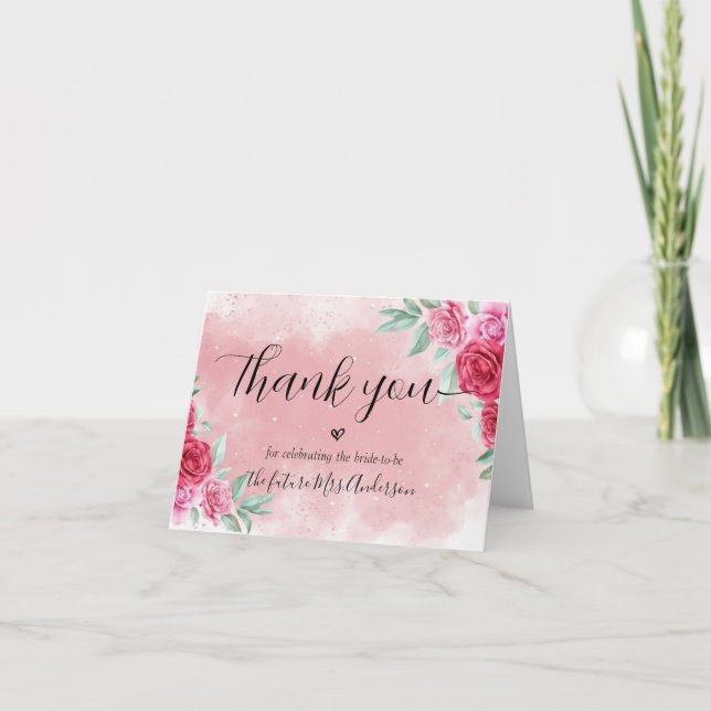 Tarjeta De Agradecimiento Rosy Pink Rubor Minimal Script Shower (Anverso)