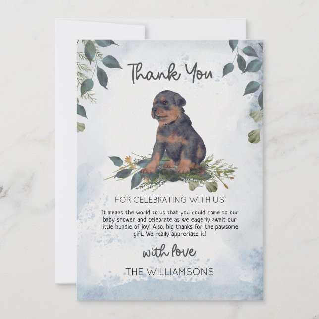 Tarjeta De Agradecimiento Rottweiler Cachorro de cachorro Dog Baby Shower (Anverso)