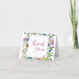 Tarjeta De Agradecimiento Rótulo Baby Shower Butterfly Spring Wildflower