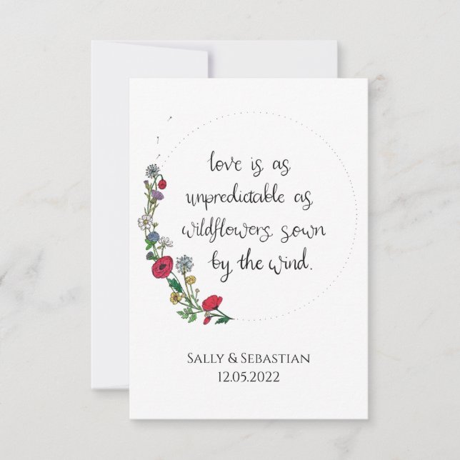 Tarjeta De Agradecimiento Rótulo Boda de flores, cita de amor (Anverso)